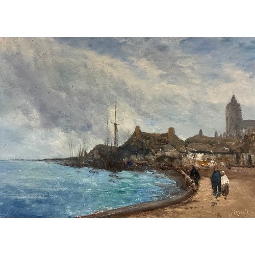 593 - H. King (English School, 19th century) 
Impressionist Coastal Village 
signed, oil on board, 25.5cm ... 