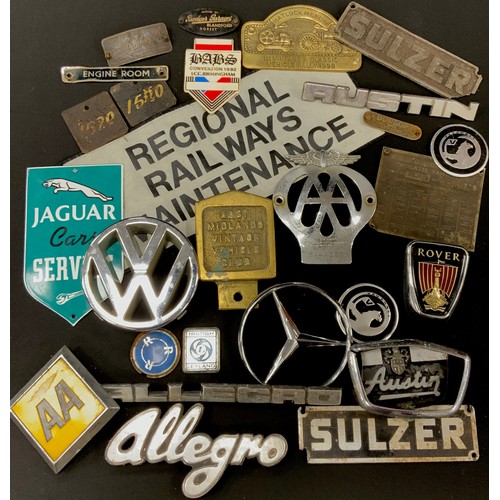 651 - Automobilia - car badges including; Allegro, Suzler, Rover, Vauxhall, Austin, other Railway.