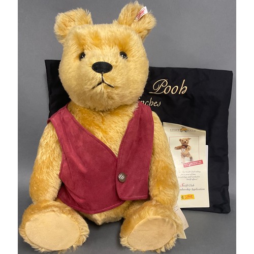 6391 - Steiff (Germany) Winnie-The-Pooh, 20 Inches, number 02687, red waistcoat, jointed limbs, with growle... 