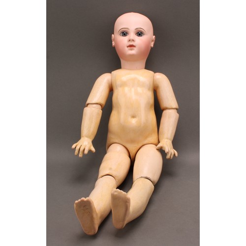 6411 - A Jumeau bisque head and fully jointed painted composition doll, inset fixed blue glass eyes, painte... 