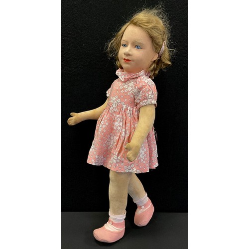 6407 - A 1930's cloth and felt doll possibly Chad Valley or Lenci as a young Princess Elizabeth with blond ... 