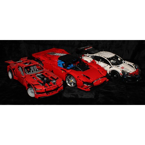 6517 - Lego - Technic, 42143 Ferrari Daytona SP3, unboxed; 42096 Porsche 911 RSR, unboxed; 8070 Supercar, u... 