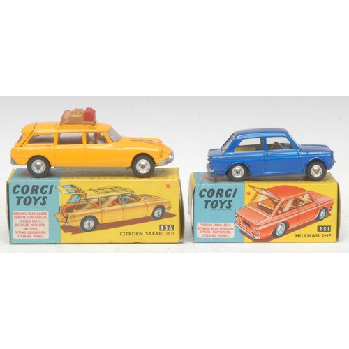 6007 - Corgi Toys - 251 Hillman Imp, metallic blue body, yellow interior, spun hubs, folding rear seat, pla... 