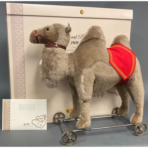 6379 - Steiff (Germany) EAN 400438, Camel On Wheels 1908, replica, brown mohair, trademark 'Steiff' button ... 