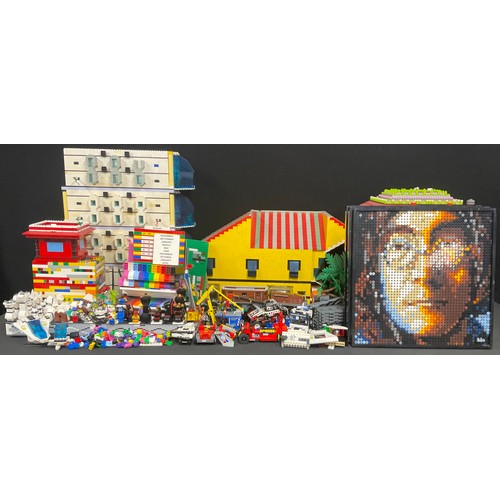 6525 - Lego - Art, 31198 The Beatles, four portraits, unboxed; three large composed model buildings, the ta... 