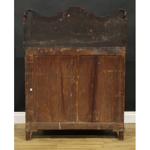 1526 - An unusual George IV simulated rosewood chiffonier, shaped superstructure with shallow shelf, above ... 