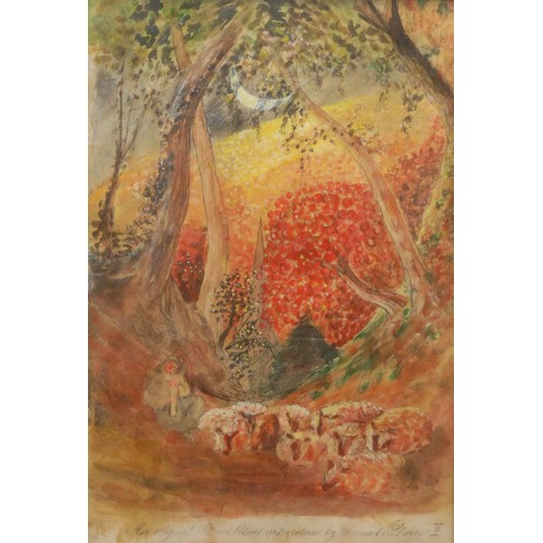 358 - English School (20th century)
Shepherd with Sheep, after Samuel Palmer 
bears signature, watercolour... 