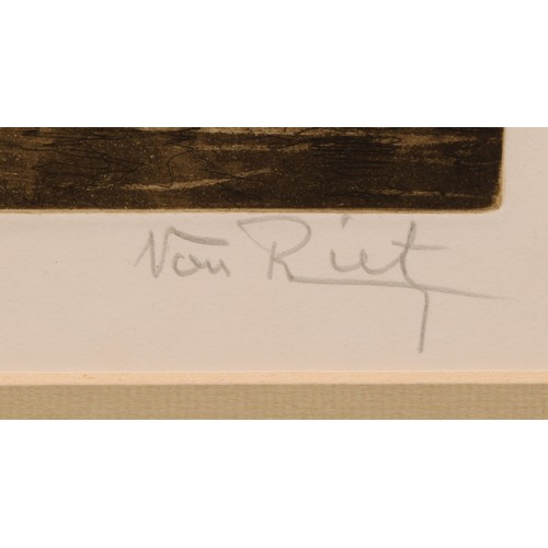 445 - Willy van Riet (1882-1927), by and after Dutch Canal and Spire signed, numbered 134/350, coloured et... 