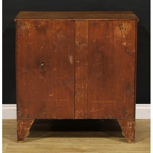 2220 - A 19th century mahogany chest, of three long graduated cockbeaded drawers, serpentine apron, bracket... 