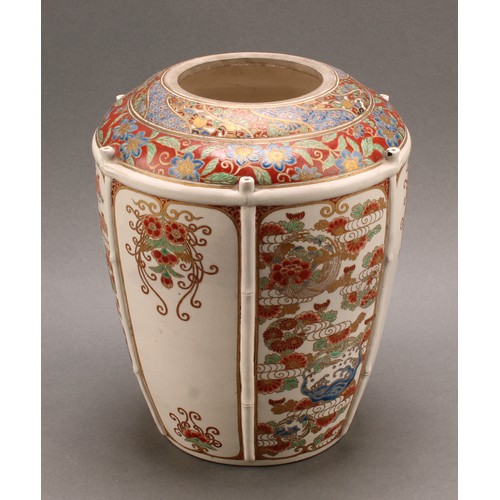 1302 - A Japanese Satsuma ovoid jar, typically painted and gilt with flowers and traditional motifs, 22cm h... 