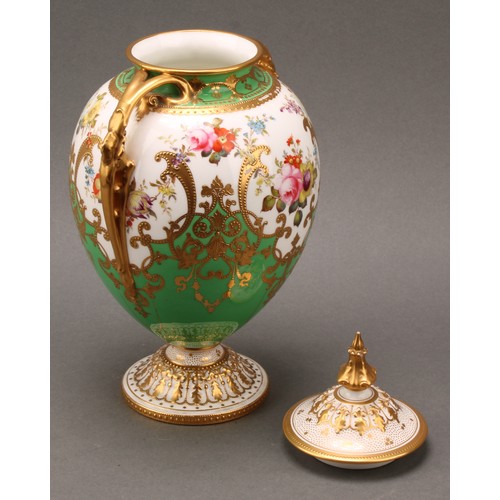 200 - A Royal Crown Derby porcelain cabinet vase and cover, painted by Cuthbert Gresley (1876-1963), signe... 