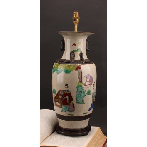 1319 - A Chinese export polychrome decorated porcelain vase, as a table lamp, of Nanking design, 58cm high ... 