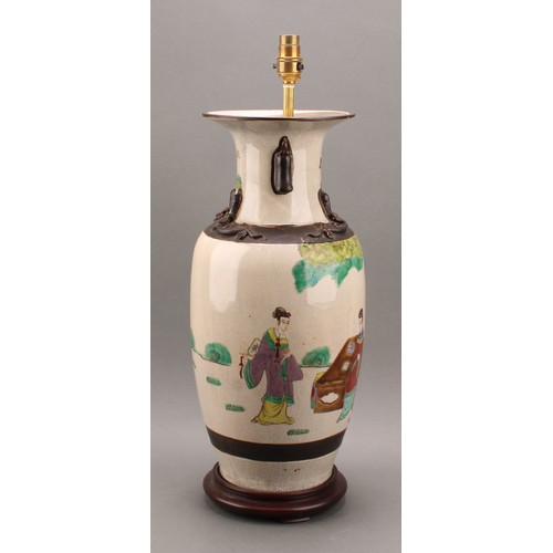 1319 - A Chinese export polychrome decorated porcelain vase, as a table lamp, of Nanking design, 58cm high ... 