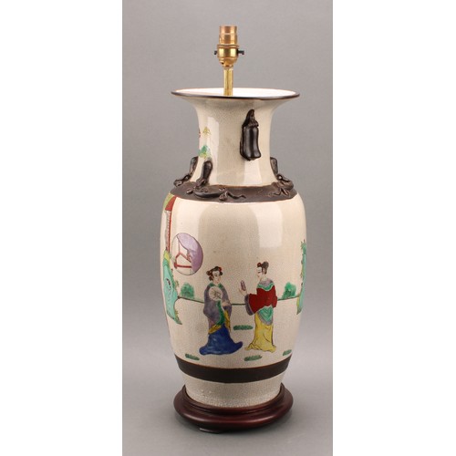 1319 - A Chinese export polychrome decorated porcelain vase, as a table lamp, of Nanking design, 58cm high ... 