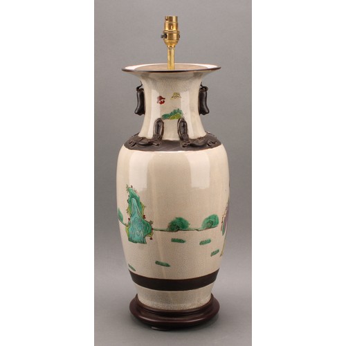 1319 - A Chinese export polychrome decorated porcelain vase, as a table lamp, of Nanking design, 58cm high ... 