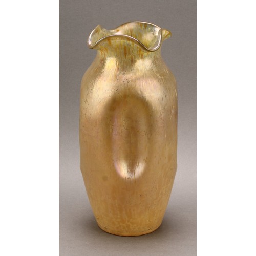 288 - A Loetz Art Nouveau pinched ovoid vase, wavy everted rim, 28cm high, c.1905