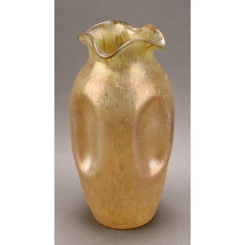 288 - A Loetz Art Nouveau pinched ovoid vase, wavy everted rim, 28cm high, c.1905