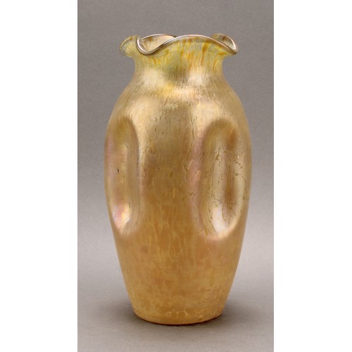 288 - A Loetz Art Nouveau pinched ovoid vase, wavy everted rim, 28cm high, c.1905