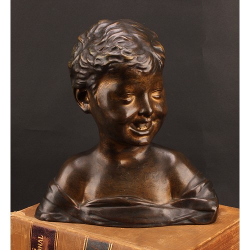 2404 - After Desiderio Da Settignano, a patinated bronze, Laughing Boy, 30.5cm high, 28cm wide