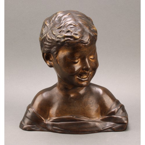 2404 - After Desiderio Da Settignano, a patinated bronze, Laughing Boy, 30.5cm high, 28cm wide