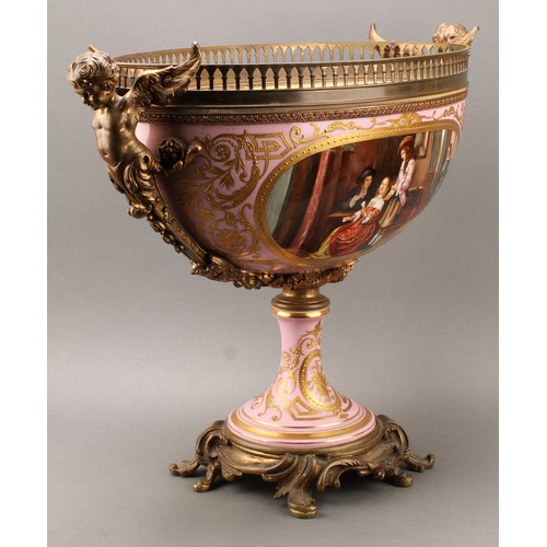 234 - A large Continental gilt bronze mounted porcelain table centre, in the manner of Sèvres, the front p... 