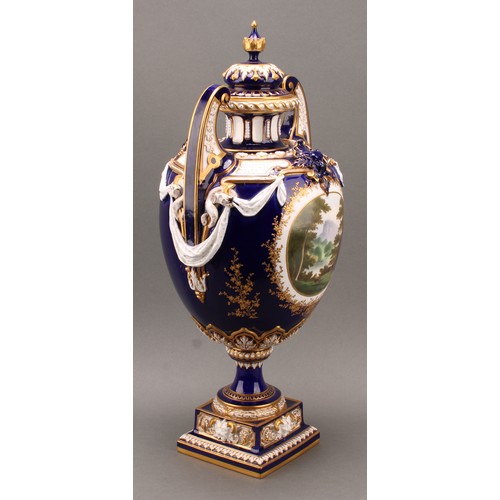 126 - A large Royal Worcester vase and cover, painted by Harry Davies (1885-1970), signed, modelled in the... 