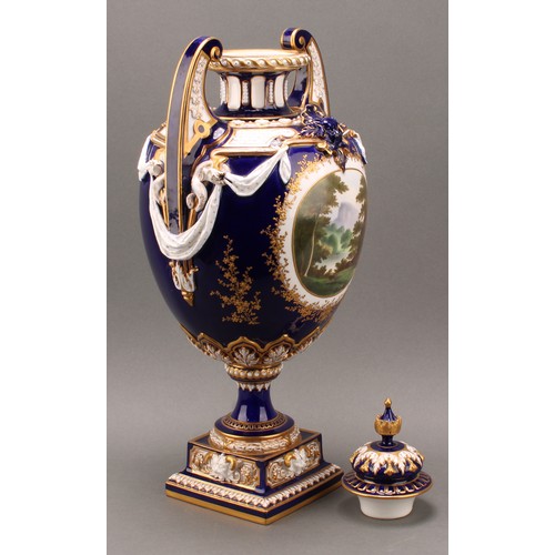 126 - A large Royal Worcester vase and cover, painted by Harry Davies (1885-1970), signed, modelled in the... 