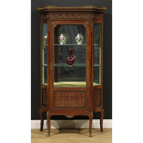 2358 - A French gilt metal mounted kingwood and parquetry vitrine, three-quarter glazed door, cabriole legs... 