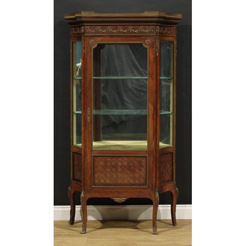 2358 - A French gilt metal mounted kingwood and parquetry vitrine, three-quarter glazed door, cabriole legs... 