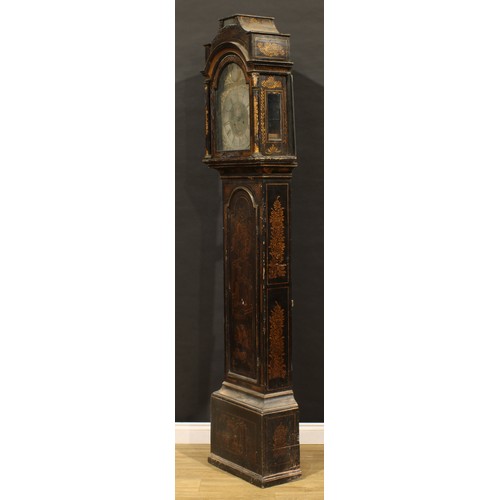 1500 - A George III chinoiserie decorated lacquer pagoda top longcase clock, 33.5cm arched brass dial inscr... 