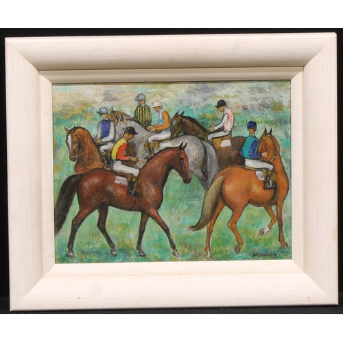 640 - W. Vulliamy
Jockeys Before the Start,
signed, oil on board, Paris Salon and other labels to verso, 3... 