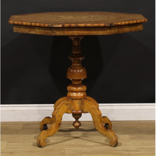 1888 - A 19th century Italian Sorrento marquetry centre table, octagonal top inlaid with a scene depicting ... 