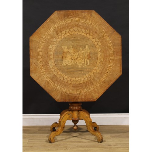 1888 - A 19th century Italian Sorrento marquetry centre table, octagonal top inlaid with a scene depicting ... 