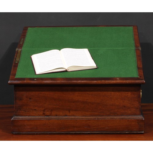 2332 - A George III mahogany table-top writing box, hinged cover with reading ledge, reciprocal drawer fitt... 