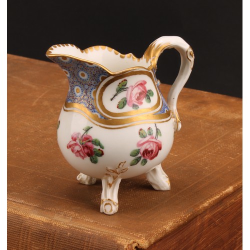 267 - A Sevres baluster cream jug, painted with roses, gilt borders, rustic branch feet, 8cm high, interla... 