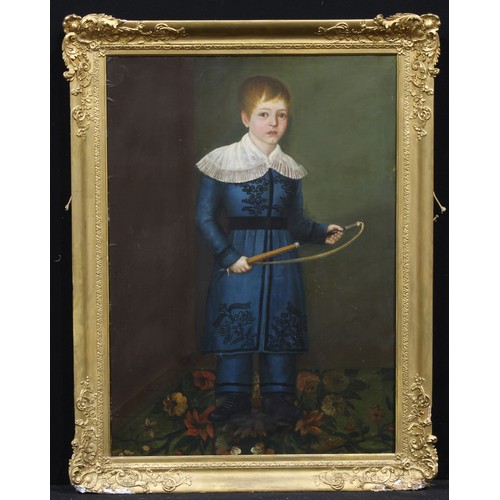 560 - English/American School (19th century)
Portrait of a boy, full-length, holding a whip,
oil on canvas... 