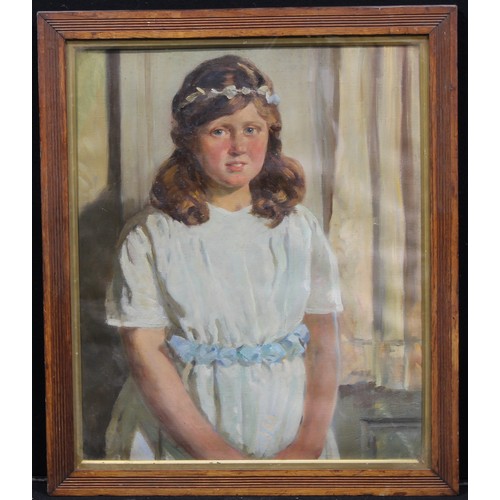 556 - English School (early 20th century)
The Blue Ribbon, portrait of a girl,
oil on canvas, 57cm x 47cm