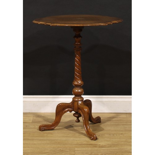 1952 - A Victorian mahogany shaped oval pedestal wine table, spirally turned pillar, cabriole legs, 72cm hi... 