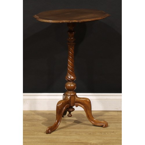 1952 - A Victorian mahogany shaped oval pedestal wine table, spirally turned pillar, cabriole legs, 72cm hi... 