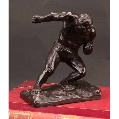 1379 - Japanese School (first half 20th century), a brown patinated bronze, of a wrestler, 18cm high