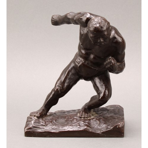 1379 - Japanese School (first half 20th century), a brown patinated bronze, of a wrestler, 18cm high