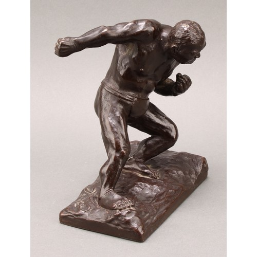 1379 - Japanese School (first half 20th century), a brown patinated bronze, of a wrestler, 18cm high