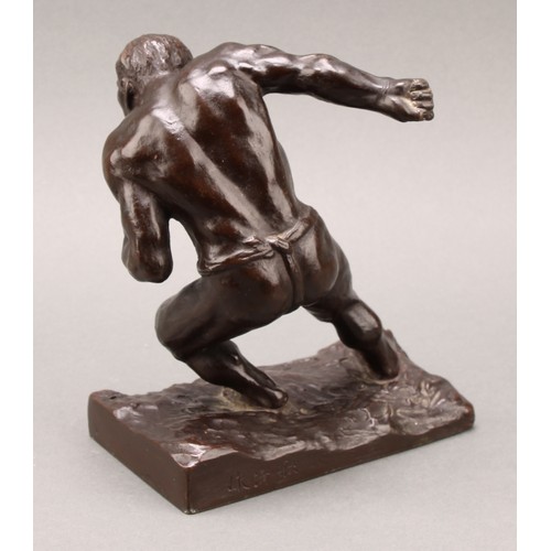 1379 - Japanese School (first half 20th century), a brown patinated bronze, of a wrestler, 18cm high