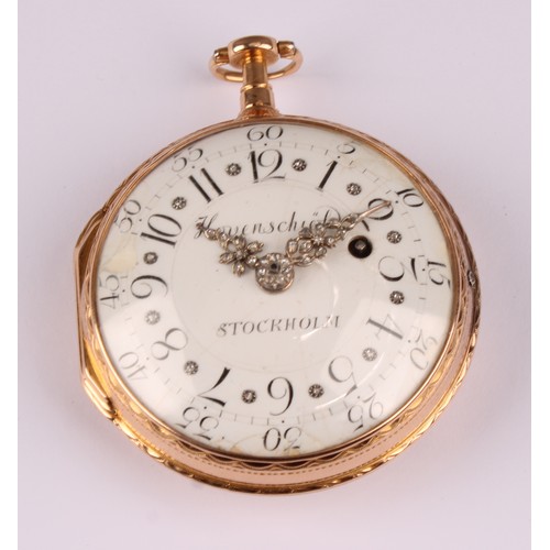 1157 - An 18th Century Swedish 18ct gold open-face pocket watch by J Hovenschiold, Stockholm, circa 1780, n... 