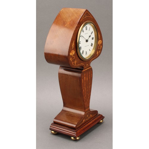 2455 - An Art Nouveau mahogany and marquetry mantel clock, of organic form, 8cm dial inscribed SANDERS STRE... 