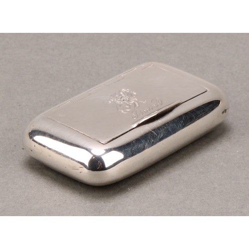 787 - A George III silver rounded rectangular snuff box, quite plain, monogrammed and inscribed Isabel, 6c... 