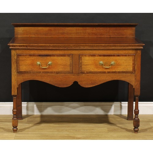 2221 - A 19th century mahogany crossbanded oak side or serving table, rectangular top with moulded edge and... 