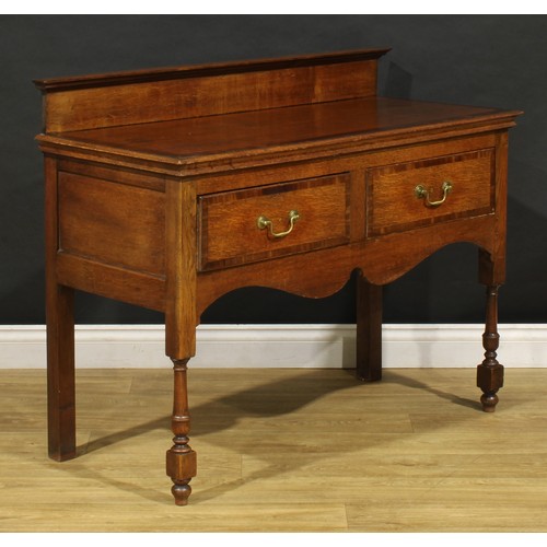 2221 - A 19th century mahogany crossbanded oak side or serving table, rectangular top with moulded edge and... 