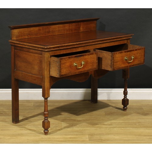 2221 - A 19th century mahogany crossbanded oak side or serving table, rectangular top with moulded edge and... 