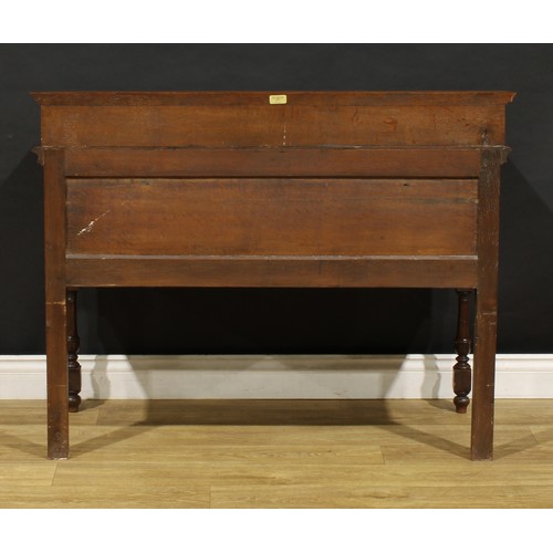 2221 - A 19th century mahogany crossbanded oak side or serving table, rectangular top with moulded edge and... 